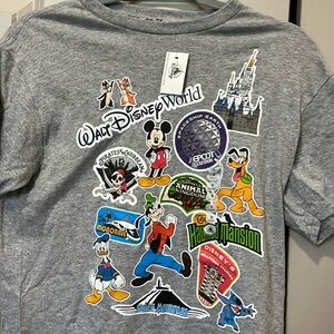 Walt Disney World Stamps Gray Tee T-Shirt Disney Parks - Magic Kingdom, Epcot